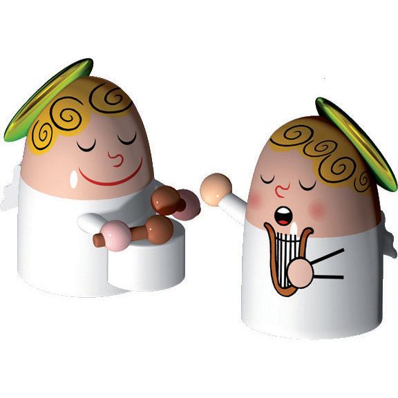2 figurki, aniołki z bębenkiem i harfą