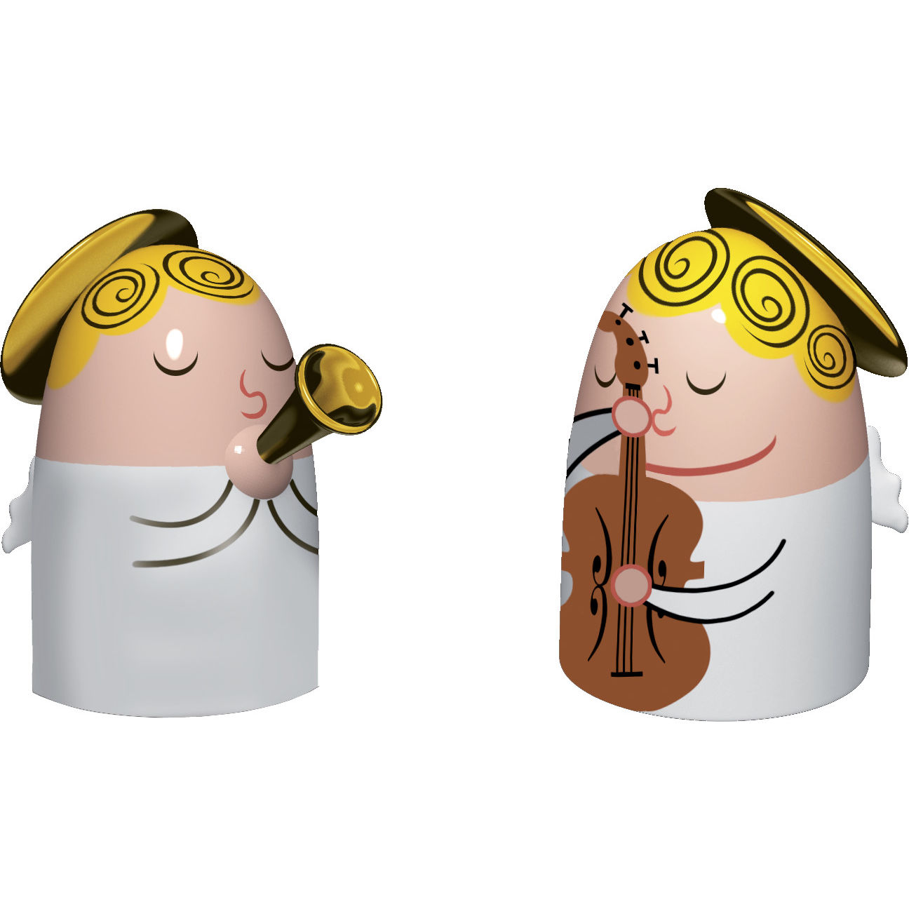 2 figurki, aniołki z trąbką i skrzypcami
