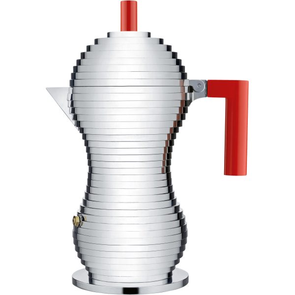 PULCINA- zaparzacz do kawy, ciśnieniowy, czerwone uchwyty, na indukcję, na 6 filiżanek