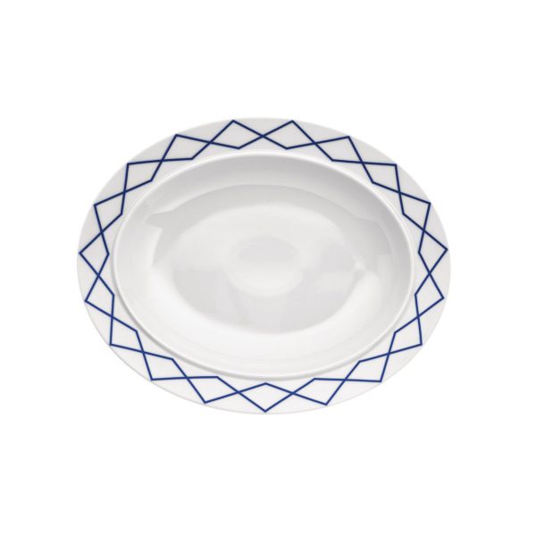 Owalny talerz do serwowania z zdobionej białej porcelany 38 cm