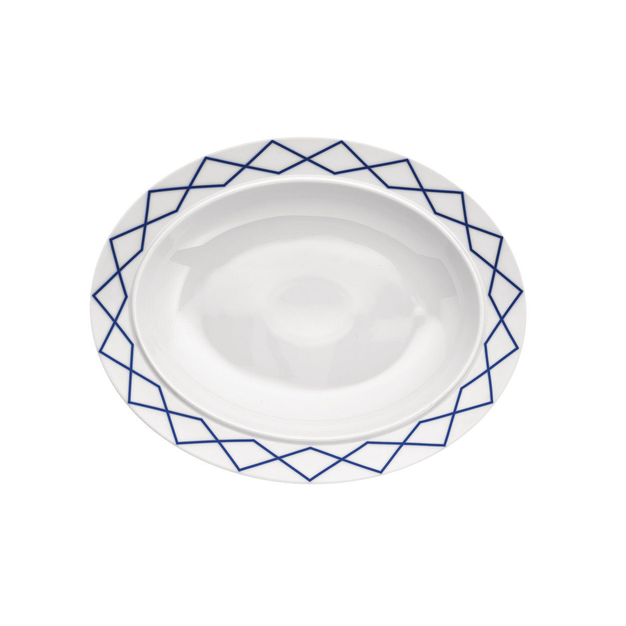 Owalny talerz do serwowania z zdobionej białej porcelany 38 cm